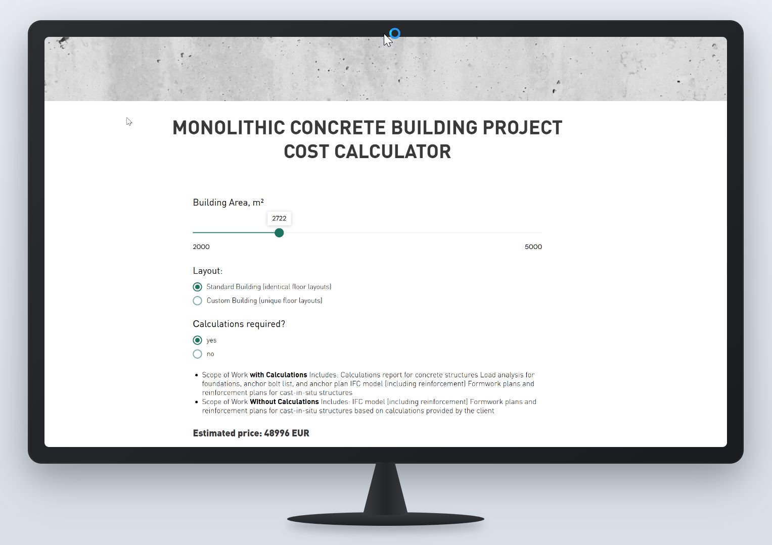monolithic concrete calculator