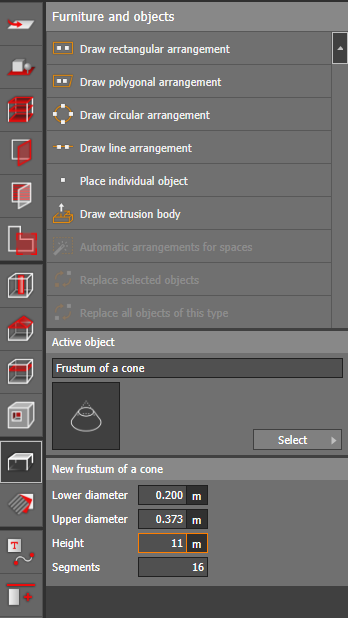 Modelling of 3D bodies in Dialux